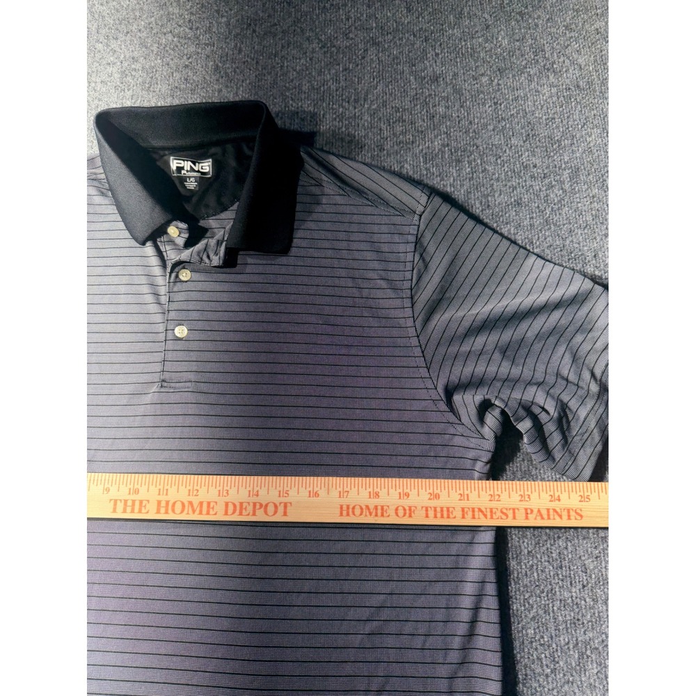Ping Performance Polo Shirt Mens Large Grey Excellent Striped Birdie Golf Top - Picture 9 of 11